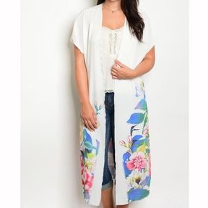 Plus Size Cardigan Kimono Duster Floral Print